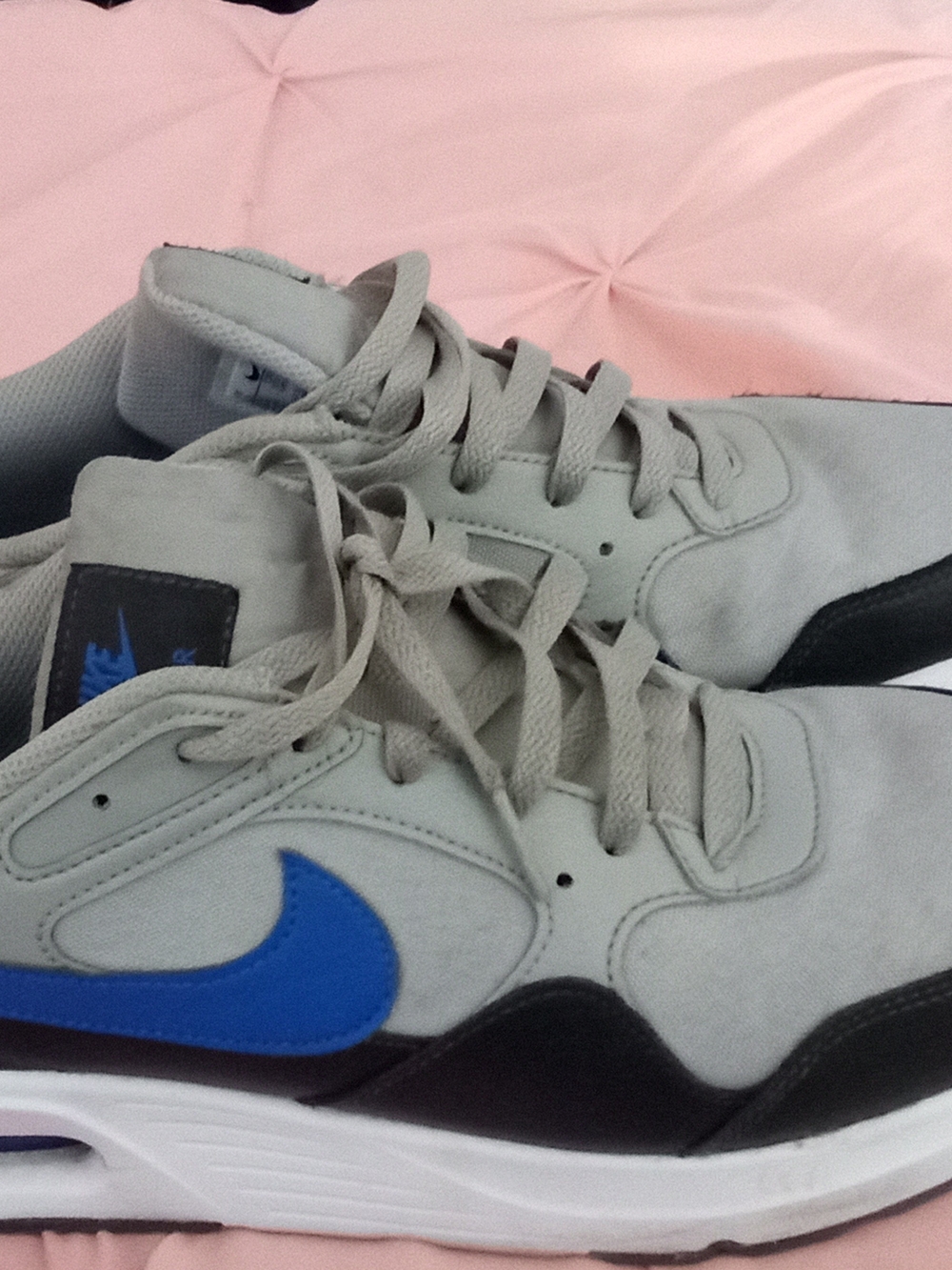Nike Men’s Light Gray Sneakers with Blue Swoosh and Black Accents